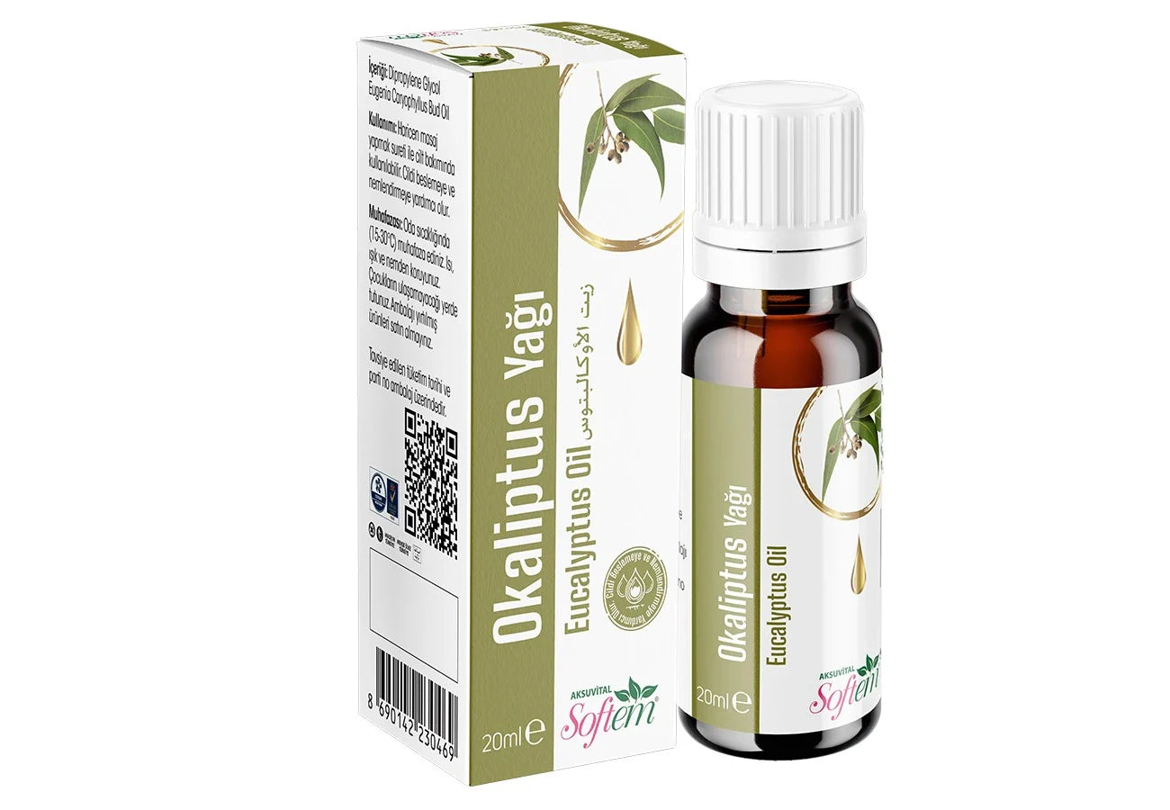 Softem Okaliptus Yağı 20 ml – Distilasyon Yöntemiyle Elde Edilmiş Uçucu Yağ | Aromaterapi, Ferahlatıcı Nefes & Cilt Bakım Yağı