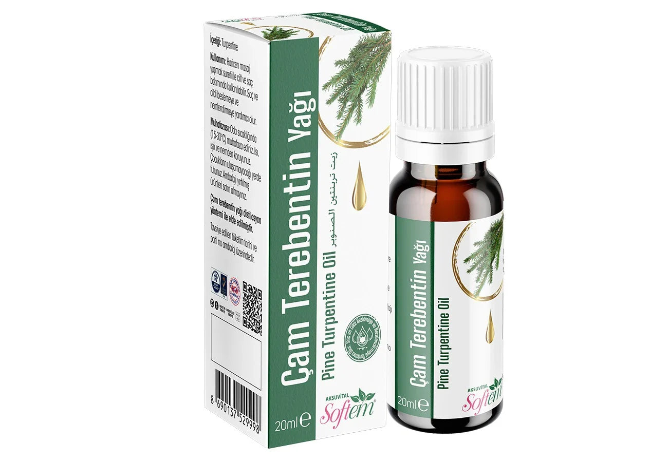 Softem Çam Terebentin Yağı 20 ml – Distilasyon Yöntemiyle Elde Edilmiş Uçucu Yağ | Saç Bakım Güçlendirici & Aromaterapi Yağı