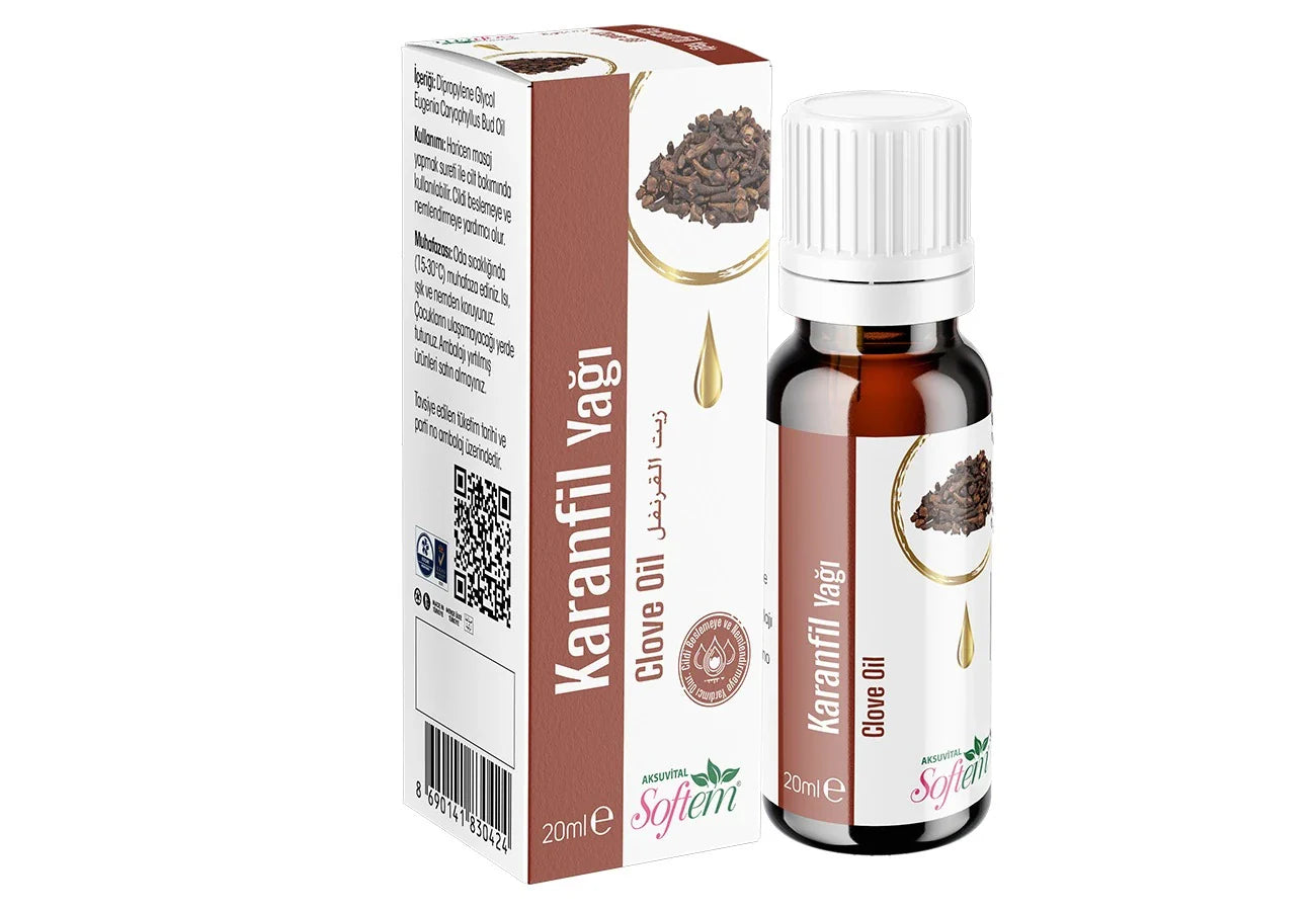 Softem Karanfil Yağı 20 ml – Distilasyon Yöntemiyle Elde Edilmiş Uçucu Yağ | Masaj, Cilt Bakımı ve Aromaterapi Yağı