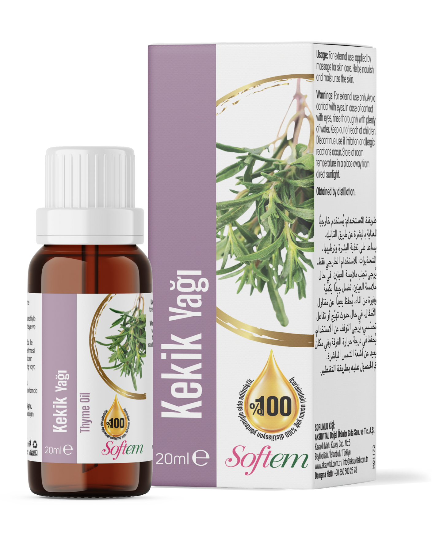 Softem Kekik Yağı 20 ml – Distilasyon Yöntemiyle Elde Edilmiş Uçucu Yağ | Saç Bakımı ve Aromaterapi Yağı