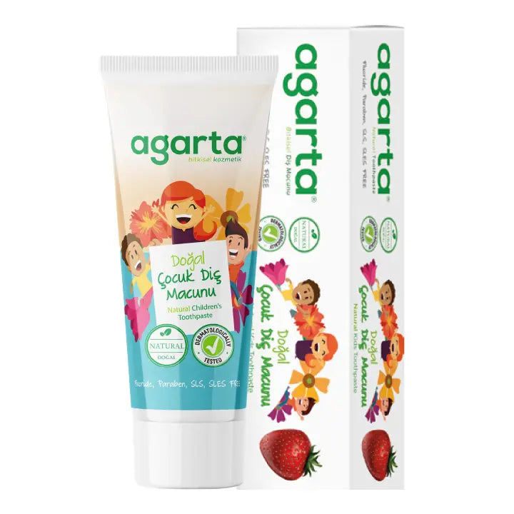 Agarta Doğal Çocuk Diş Macunu Çilekli 75 ml – Florürsüz, SLS ve Paraben İçermeyen Çocuk Diş Macunu