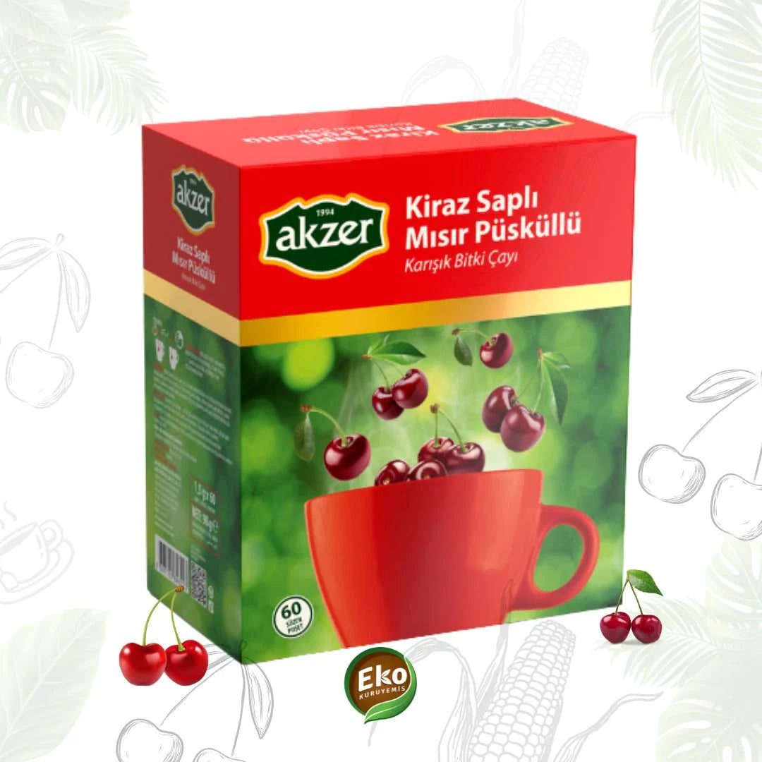 Akzer Kiraz Saplı Mısır Püsküllü Bitkisel Çay 2