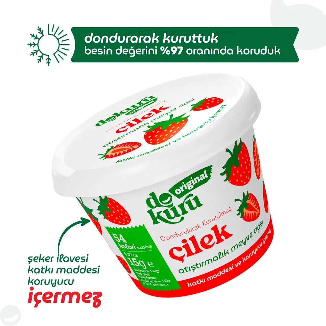 Dokuru Çilek Cipsi 15 gr – %100 Doğal Freeze Dry Çilek, Katkısız Sağlıklı Atıştırmalık