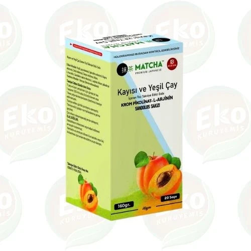 Kayısılı Matcha Çayı 20 Saşe (160g) – Yeşil Çaylı, Metabolizma Destekleyici, Tok Tutan Bitkisel Karışım