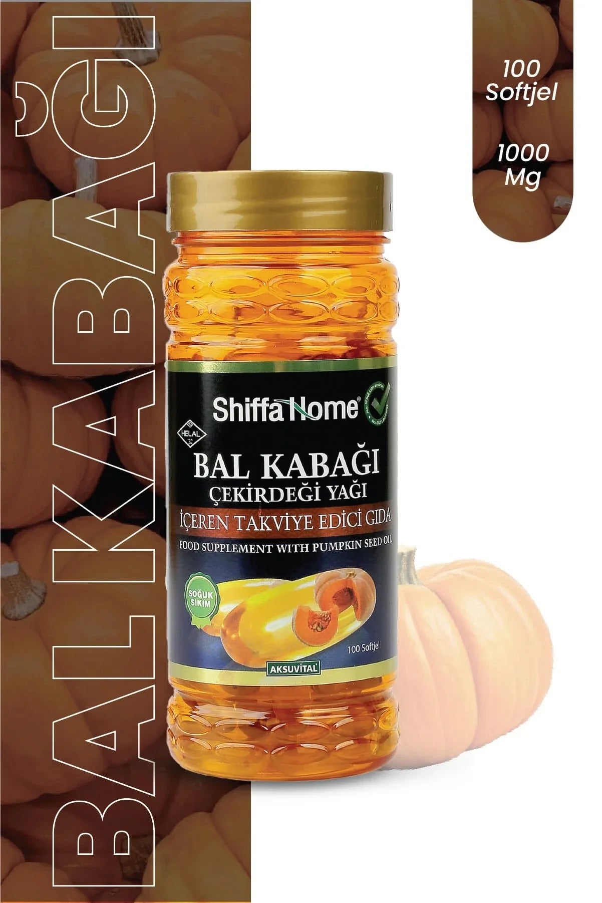 Bal Kabağı Çekirdeği Yağı Softjel 1000 mg – 100 Kapsül, Soğuk Sıkım Takviye Edici Gıda