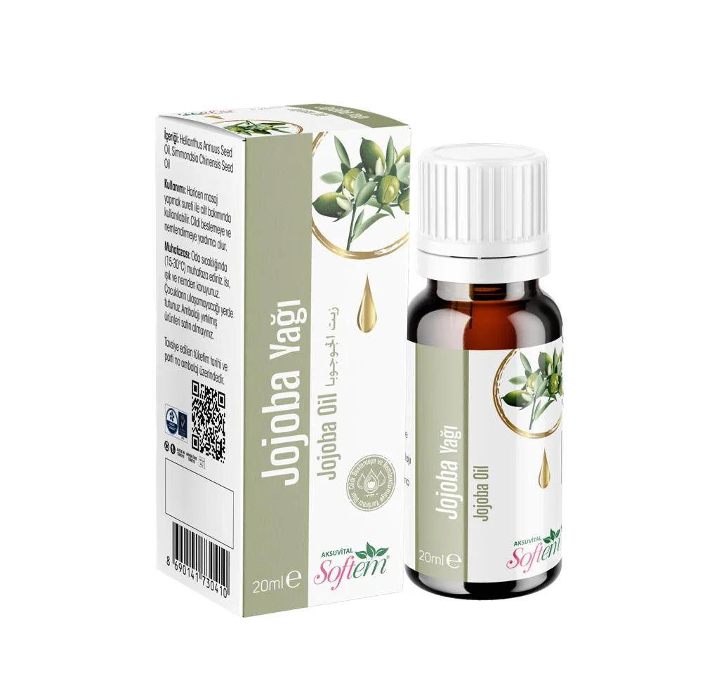 Softem Jojoba Yağı 20 ml – Soğuk Sıkım Simmondsia Chinensis Yağı | Cilt Nemlendirici & Saç Bakım Yağı