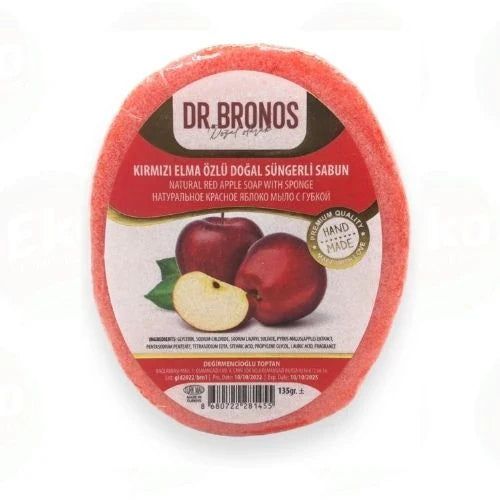 Dr. Bronos Kırmızı Elma Özlü Doğal Süngerli Sabun – Canlandırıcı & Nemlendirici Yüz ve Vücut Sabunu | Peeling Etkili