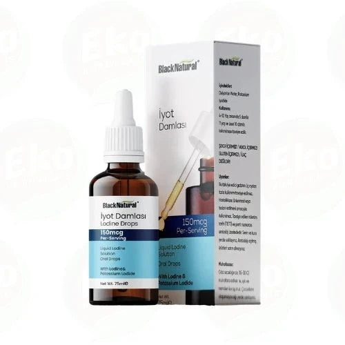 Black Natural İyot Damlası 150 mcg %2 (75 ml) – Potasyum İyodür İçeren Takviye Edici Gıda