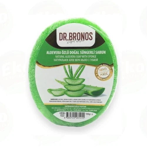 Dr. Bronos Aloe Vera Özlü Doğal Süngerli Sabun – Nemlendirici & Peeling Etkili Yüz ve Vücut Sabunu