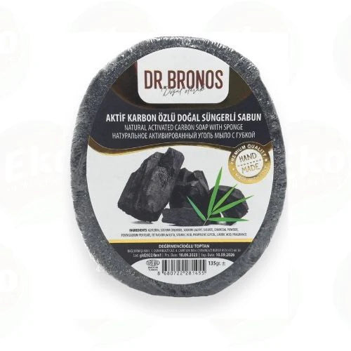 Dr. Bronos Aktif Karbon Özlü Doğal Süngerli Sabun – Gözenek Temizleyici & Siyah Nokta Karşıtı Yüz ve Vücut Sabunu