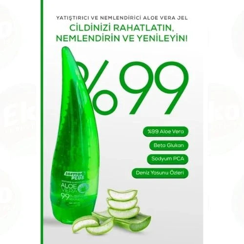 Softto Plus Aloe Vera Jel 250 ml – %99 Aloe Vera İçeren Nemlendirici ve Yatıştırıcı Cilt Bakım Jeli 2