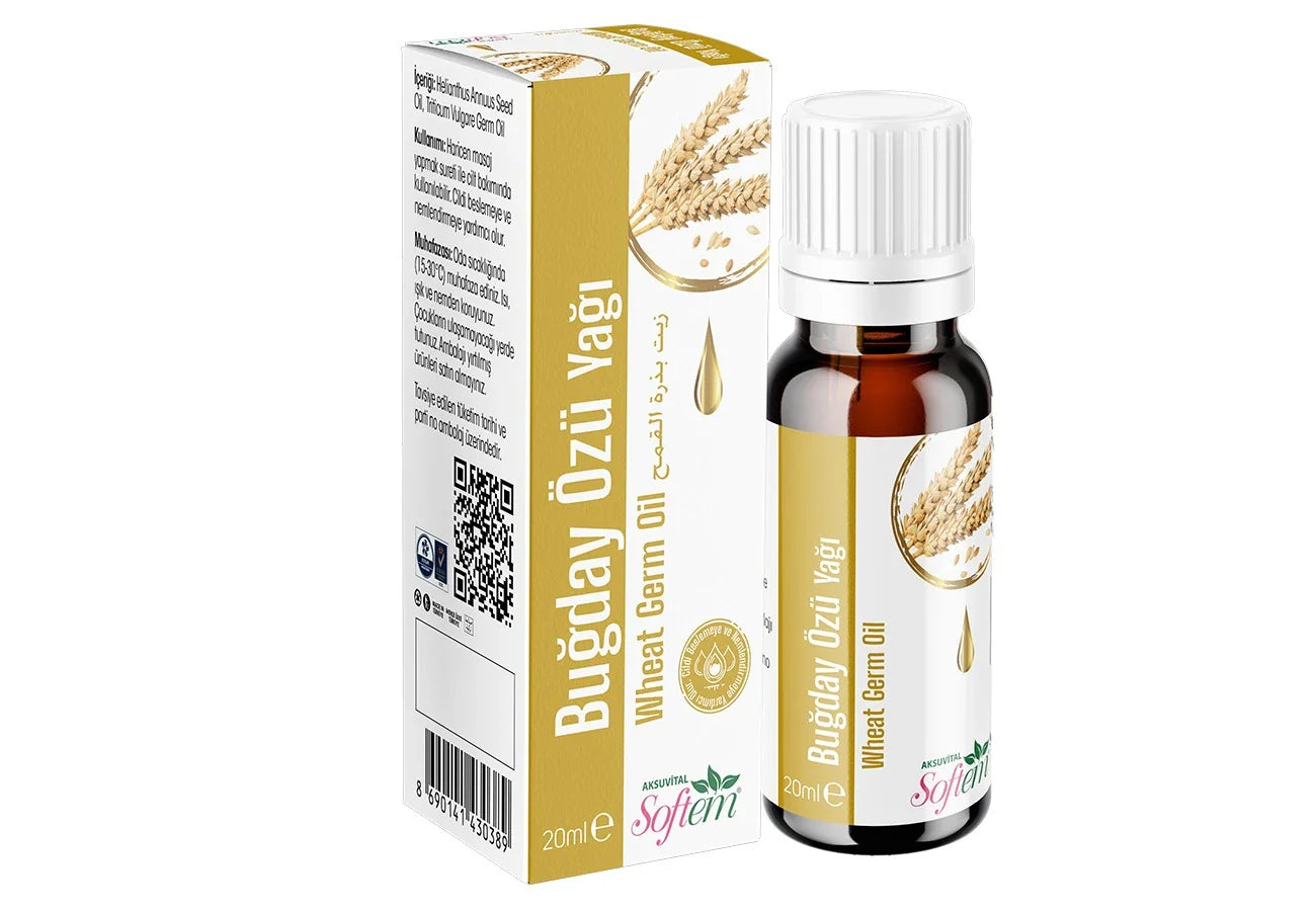 Softem Buğday Özü Yağı 20 ml – %100 Soğuk Sıkım Wheat Germ Oil | E Vitamini Zengini Cilt ve Saç Bakım Yağı