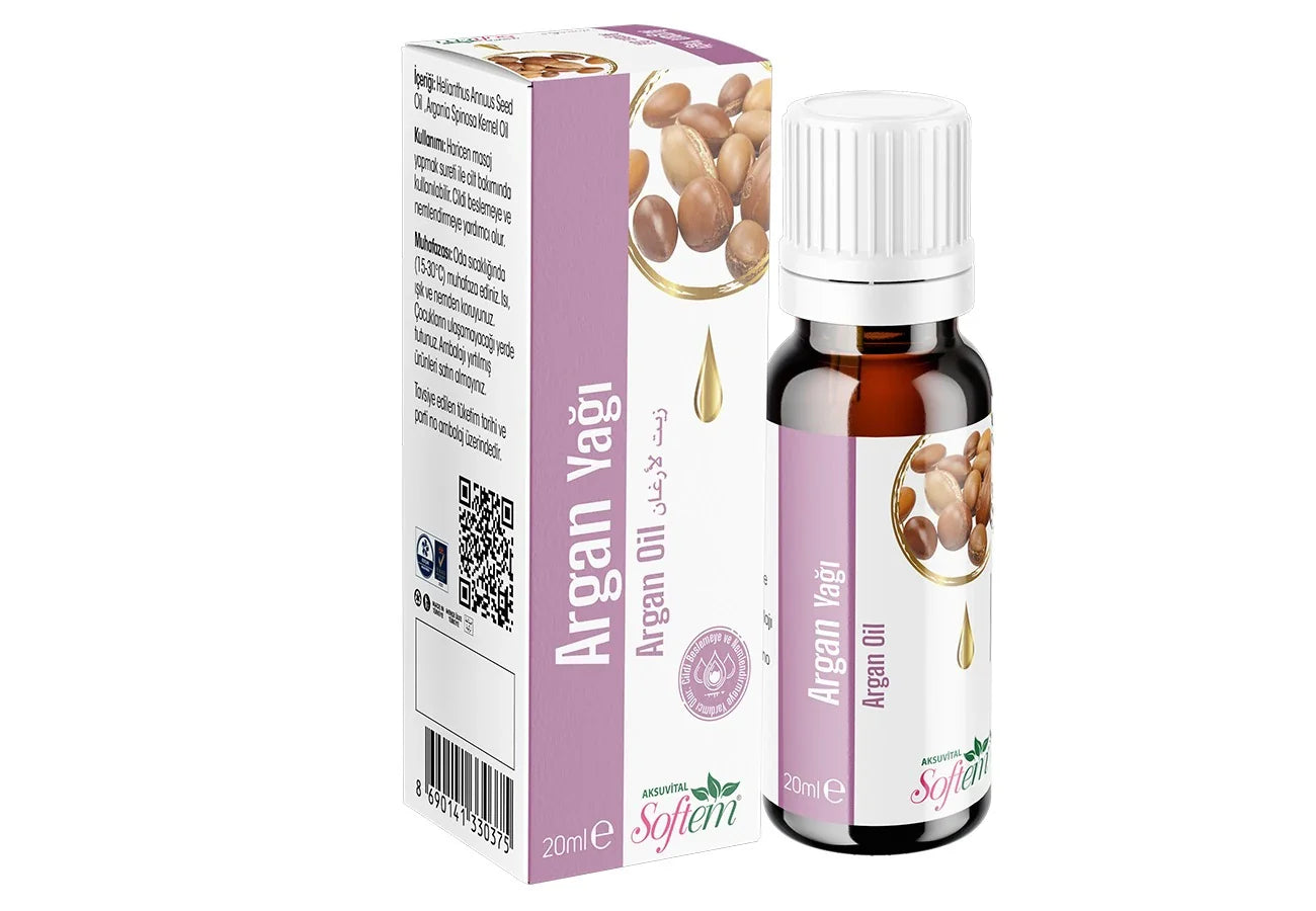 Softem Argan Yağı 20 ml – Soğuk Sıkım Argania Spinosa Oil | Cilt Nemlendirici & Saç Onarıcı Doğal Bakım Yağı